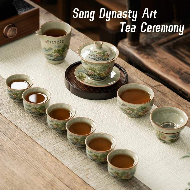 Antique Ru Kiln Gaiwan Tea Set|Kung Fu Tea Set - TeaCeremonyLife