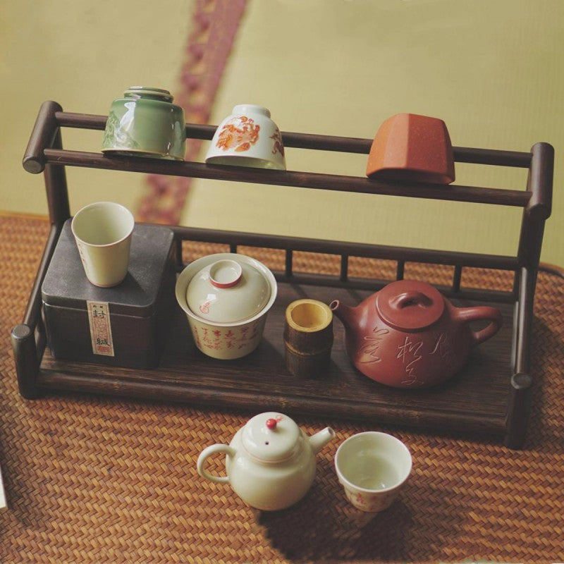 Bamboo Tea Storage Shelf|Handcrafted Bamboo Tea Cup Holder|Home Decor