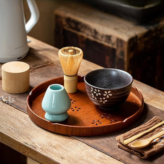 Wooden Matcha Tea Set With Tray|Ceramic Matcha Bowl Set - TeaCeremonyLife