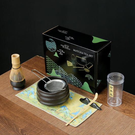 Ceamic Matcha Tea Set with Bamboo Whisk|Japanese Tea Set