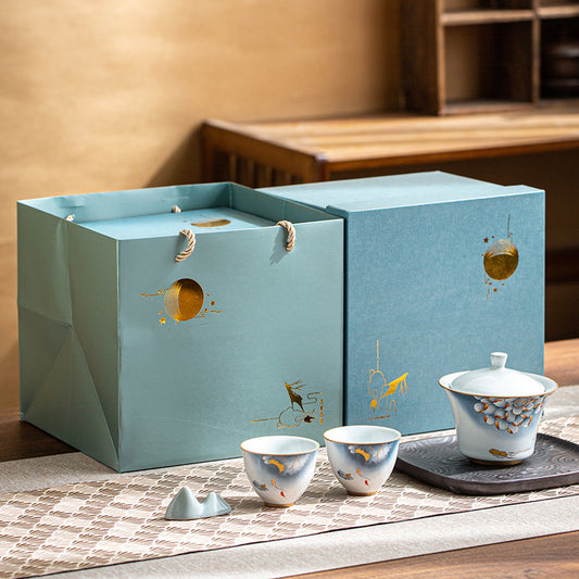 Ceramic Gaiwan Tea Set With 2 Cups|Gong Fu Tea Set - TeaCeremonyLife