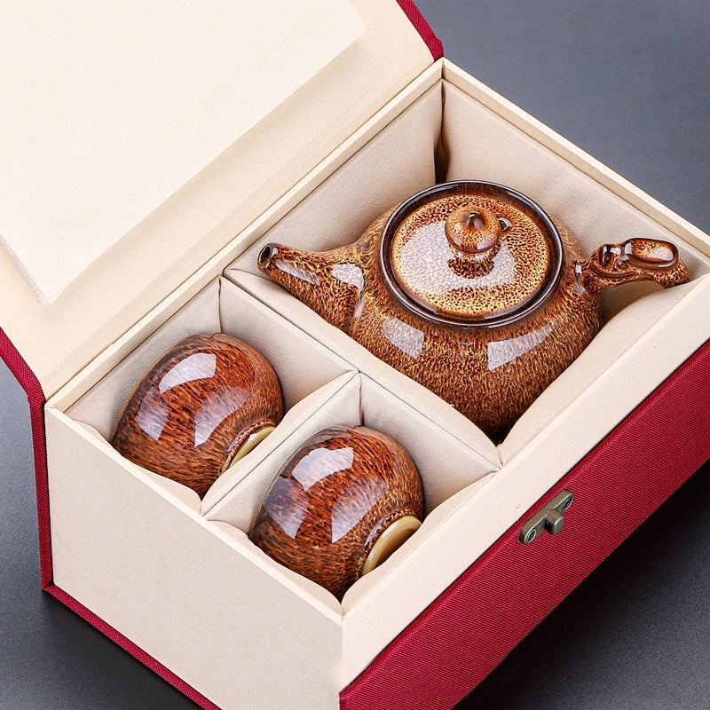 Jun Kiln Ceramic Tea Set with 2 Cups|Chinese Gong Fu Tea Set - TeaCeremonyLife