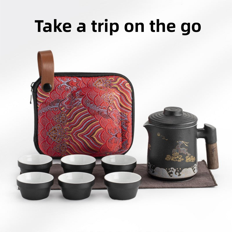 Chinese Travel Tea Set|Ceramic Tea Pot Set With 6Cups - TeaCeremonyLife