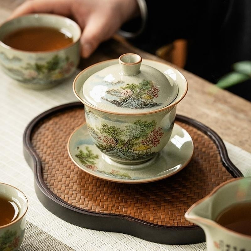 Antique Ru Kiln Gaiwan Tea Set|Kung Fu Tea Set - TeaCeremonyLife