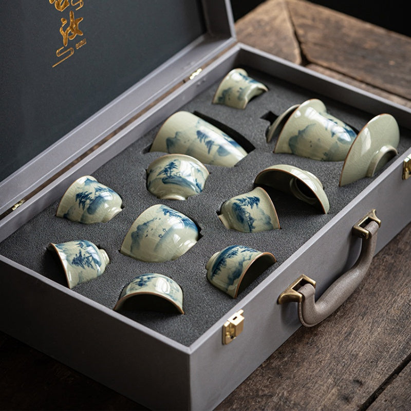 Hand Painted Celadon Tea Set|Ceramic Kung Fu Tea Set - TeaCeremonyLife