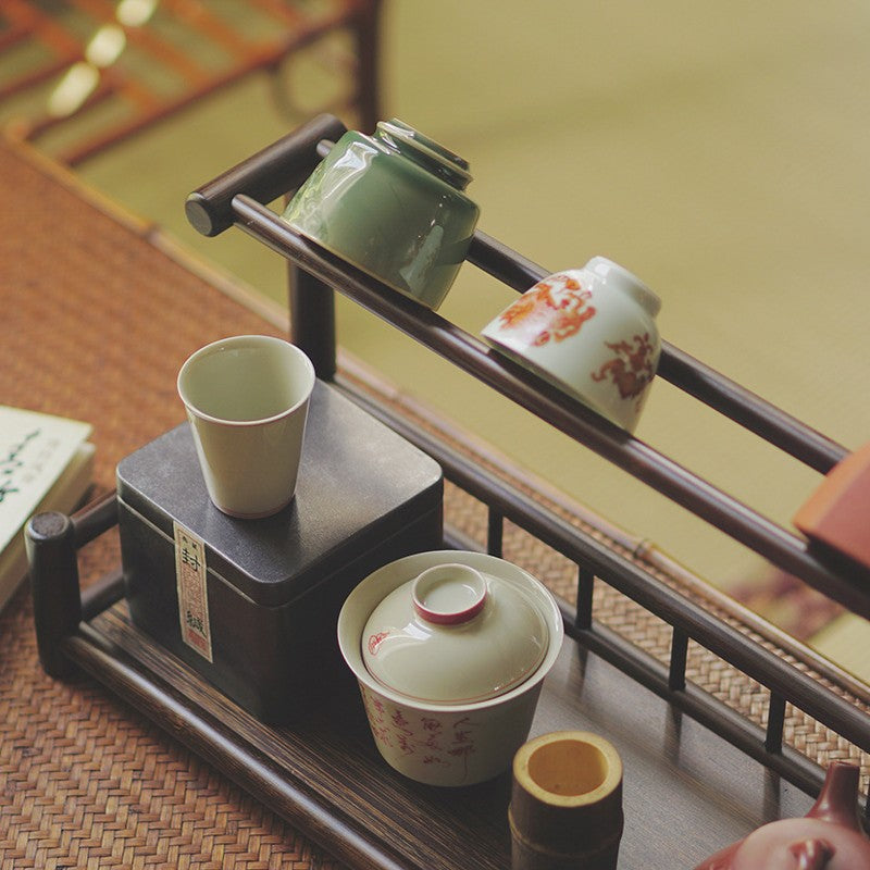 Bamboo Tea Storage Shelf|Handcrafted Bamboo Tea Cup Holder|Home Decor