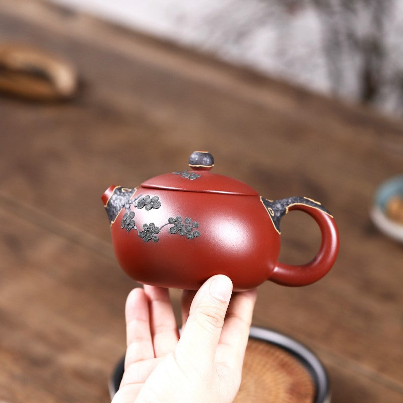 Red Mud Black Plum Blossom Tea Pot|Kung Fu Tea Pot 280ml - TeaCeremonyLife