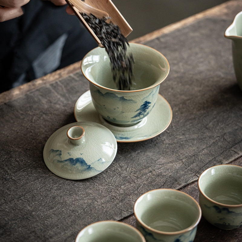 Hand Painted Celadon Tea Set|Ceramic Kung Fu Tea Set - TeaCeremonyLife