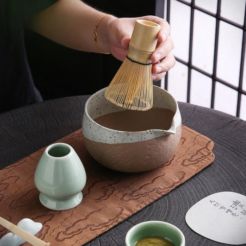 Ceramic Matcha Tea Set with Bamboo Whisk|Bowl with Spout - TeaCeremonyLife