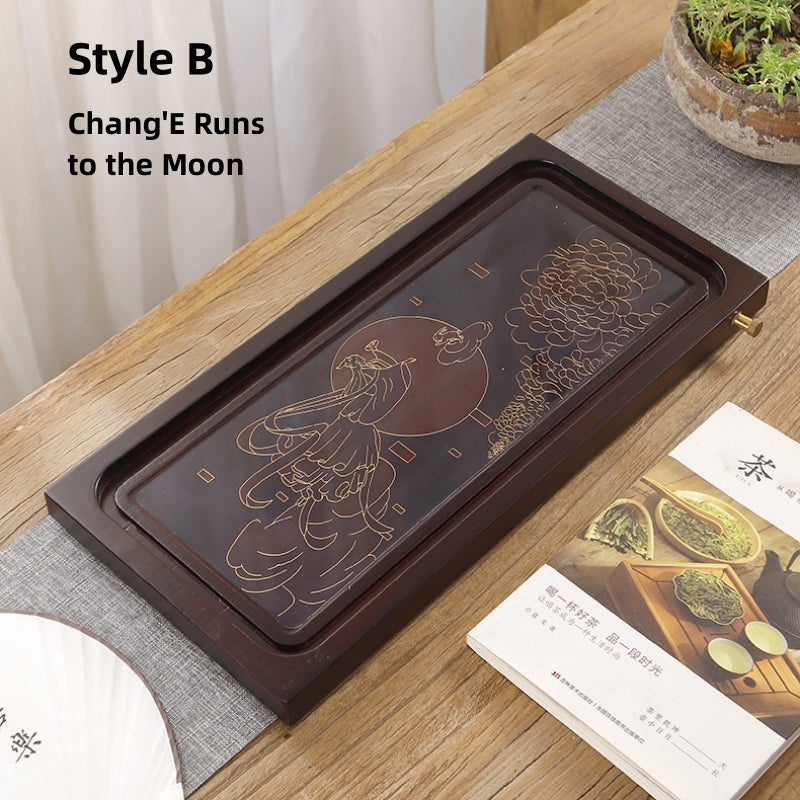 Heat Change Crafted Wood Tea Tray with Drain|Gong Fu Tea Tray - TeaCeremonyLife