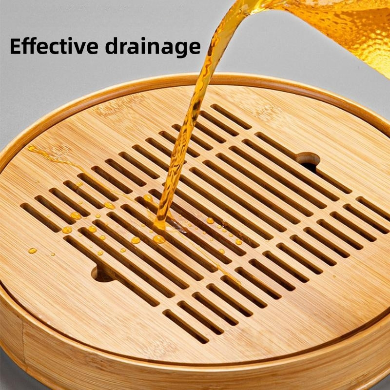 Wood Gong Fu Tea Tray With Water Storage|Round Tea Tray - TeaCeremonyLife