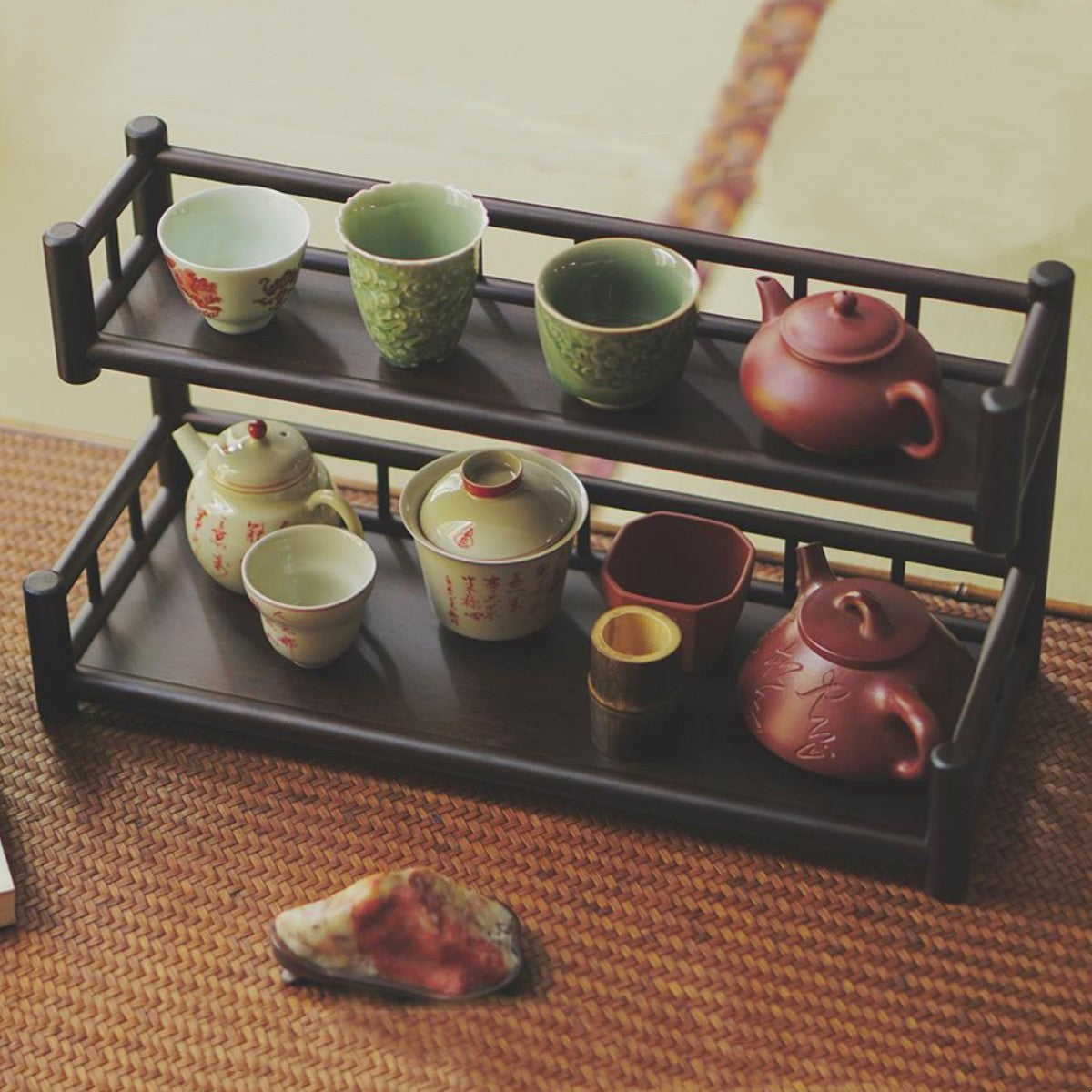 Bamboo Tea Storage Shelf|Handcrafted Bamboo Tea Cup Holder|Home Decor