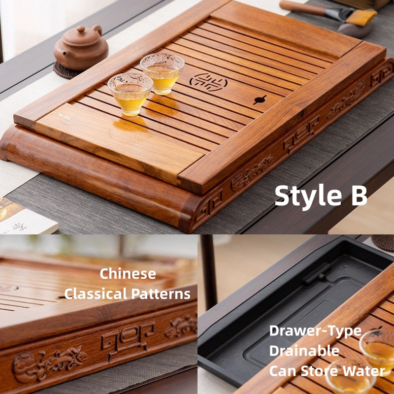 Wood Gong Fu Tea Tray with Drainage|Chinese Tea Tray - TeaCeremonyLife