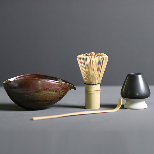 Ceramic Matcha Tea Set with Spout|Bamboo Whisk|Tea Ceremony Set