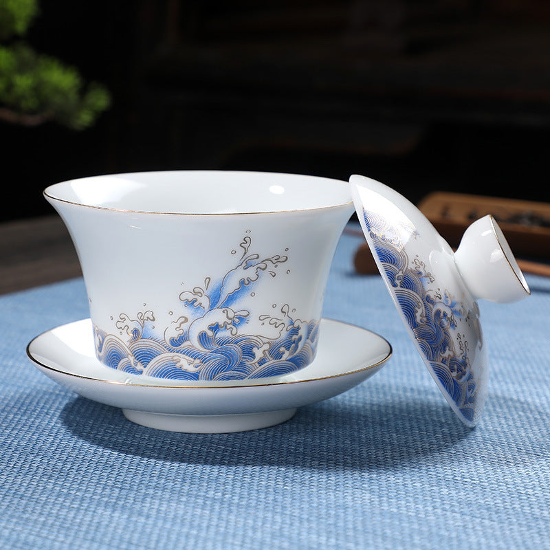 Sea Wave Ceramic Gaiwan Tea Pot 180ml - TeaCeremonyLife