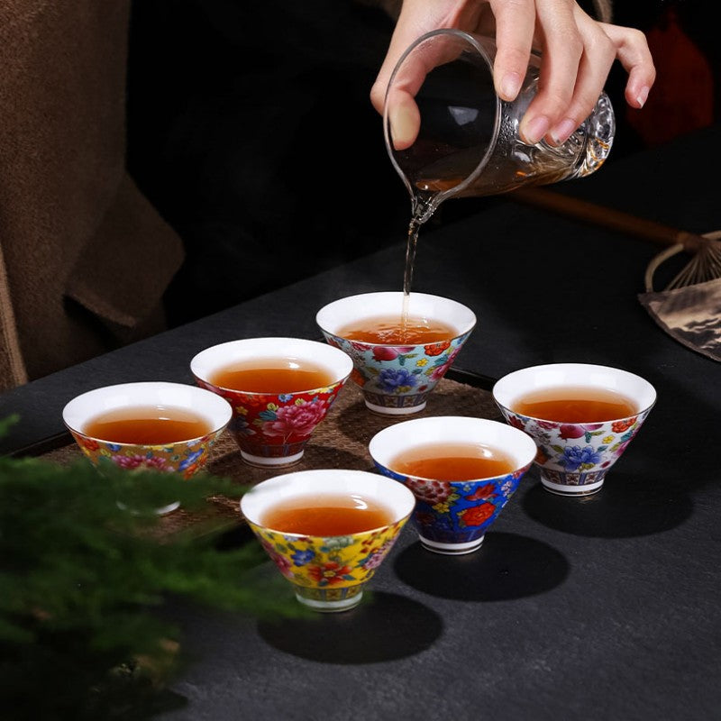 Enamel Ceramic Tea Cup Set Kung Fu Tea Cups