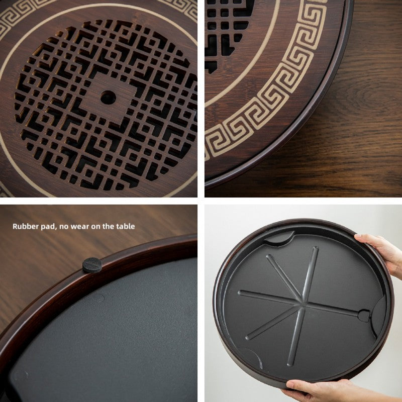 Round Wooden Tea Tray with Water Reservoir|Gong Fu Tea Tray - TeaCeremonyLife