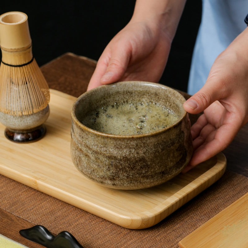 Ceramic Glazed Matcha Bowl Set|Matcha Bowl with Chasen Holder - TeaCeremonyLife