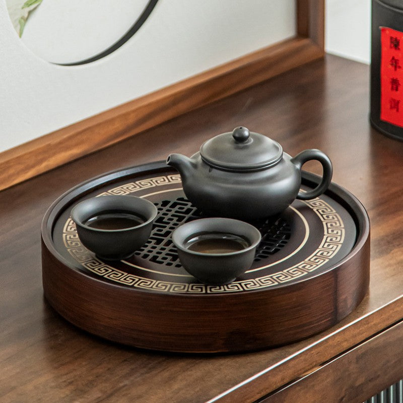 Round Wooden Tea Tray with Water Reservoir|Gong Fu Tea Tray - TeaCeremonyLife