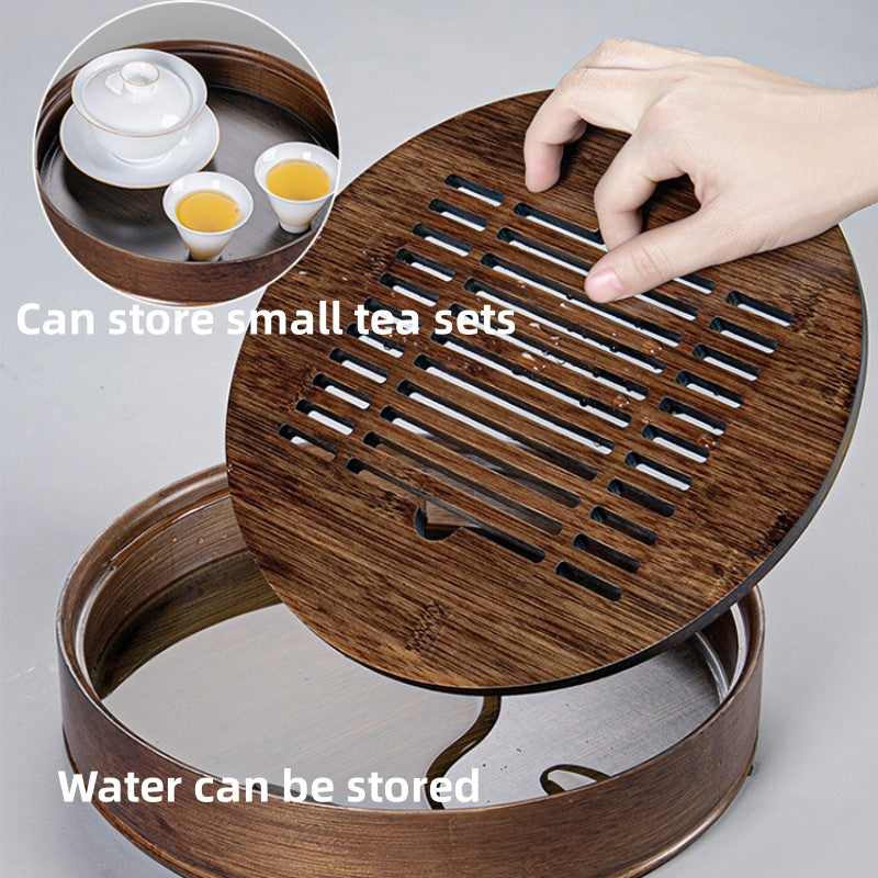 Wood Gong Fu Tea Tray With Water Storage|Round Tea Tray - TeaCeremonyLife