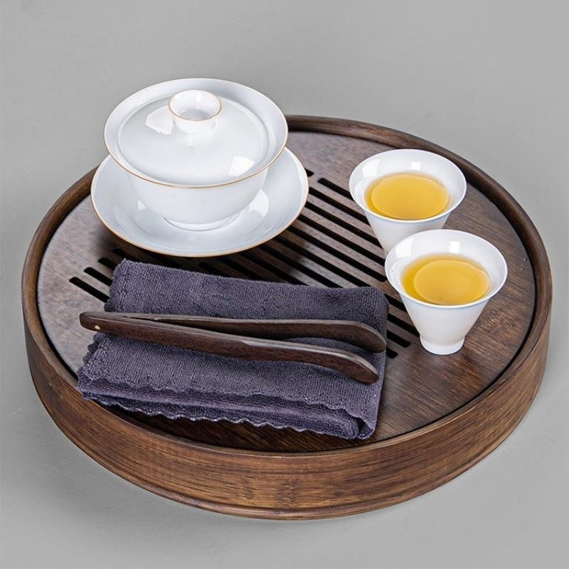 Wood Gong Fu Tea Tray With Water Storage|Round Tea Tray - TeaCeremonyLife