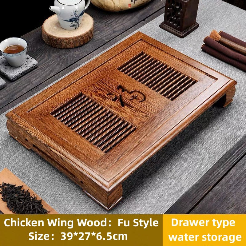 Chinese Tea Ceremony Tea Tray with Drainage|Wood Gong Fu Tea Tray with Water Storage - TeaCeremonyLife