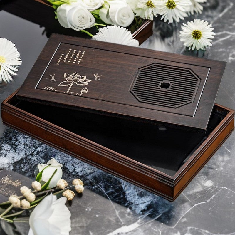 Chinese Lotus Tea Tray with Water Storage|Gong Fu Tea Tray - TeaCeremonyLife