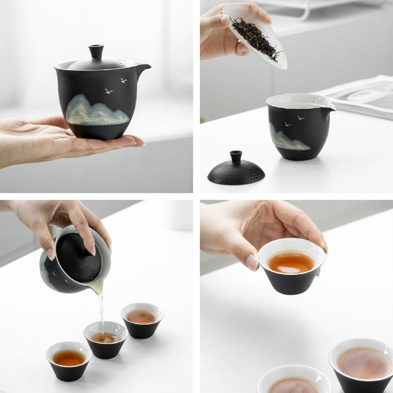 Ceramic Mountain Gaiwan Tea Set With 3cups 220ml - TeaCeremonyLife