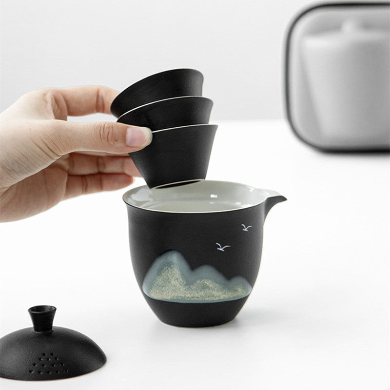 Ceramic Mountain Gaiwan Tea Set With 3cups 220ml - TeaCeremonyLife