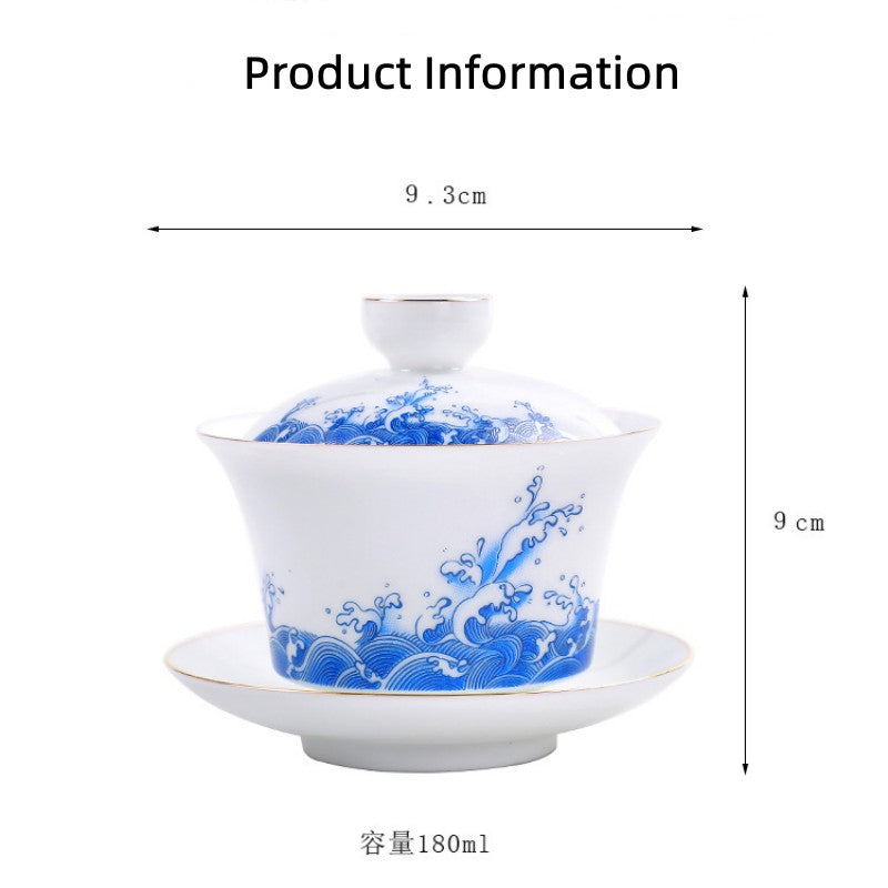 Sea Wave Ceramic Gaiwan Tea Pot 180ml - TeaCeremonyLife