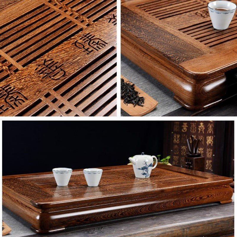 Chinese Tea Ceremony Tea Tray with Drainage|Wood Gong Fu Tea Tray with Water Storage - TeaCeremonyLife