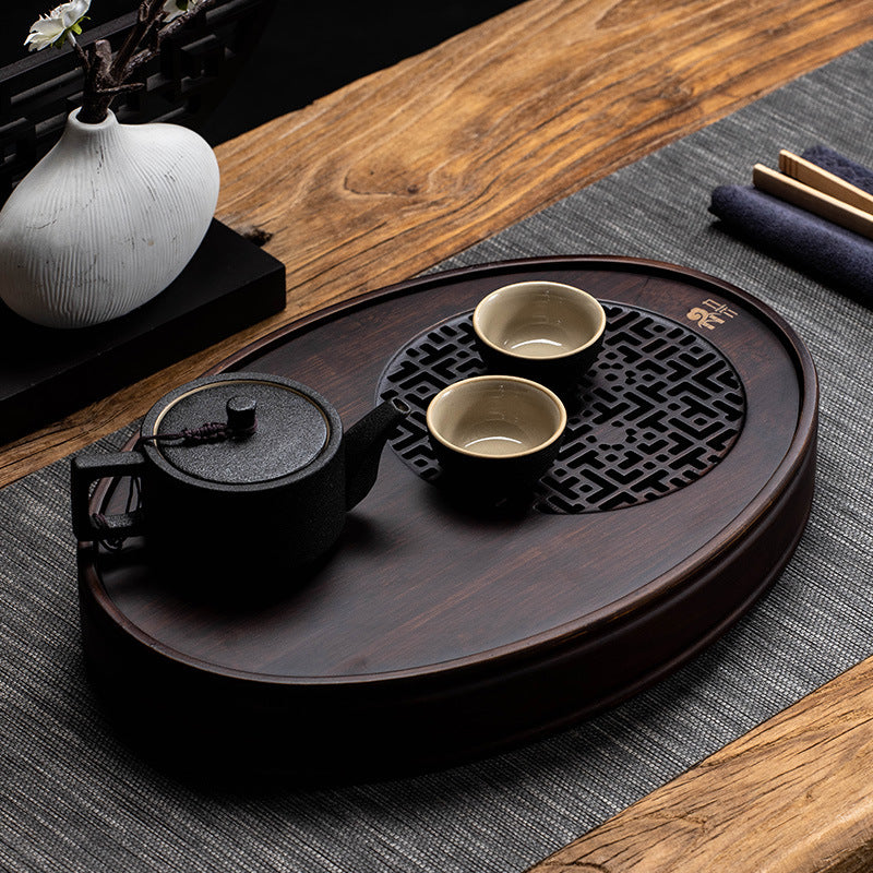 Chinese Oval Wooden Tea Tray with Water Storage - TeaCeremonyLife