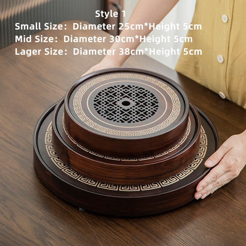 Round Wooden Tea Tray with Water Reservoir|Gong Fu Tea Tray - TeaCeremonyLife