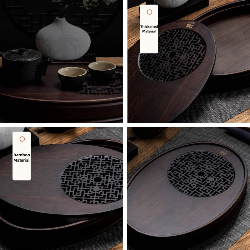 Chinese Oval Wooden Tea Tray with Water Storage - TeaCeremonyLife