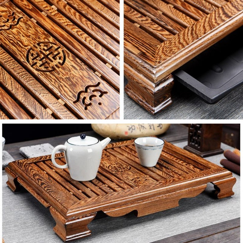 Chinese Tea Ceremony Tea Tray with Drainage|Wood Gong Fu Tea Tray with Water Storage - TeaCeremonyLife