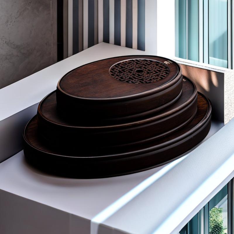 Chinese Oval Wooden Tea Tray with Water Storage - TeaCeremonyLife