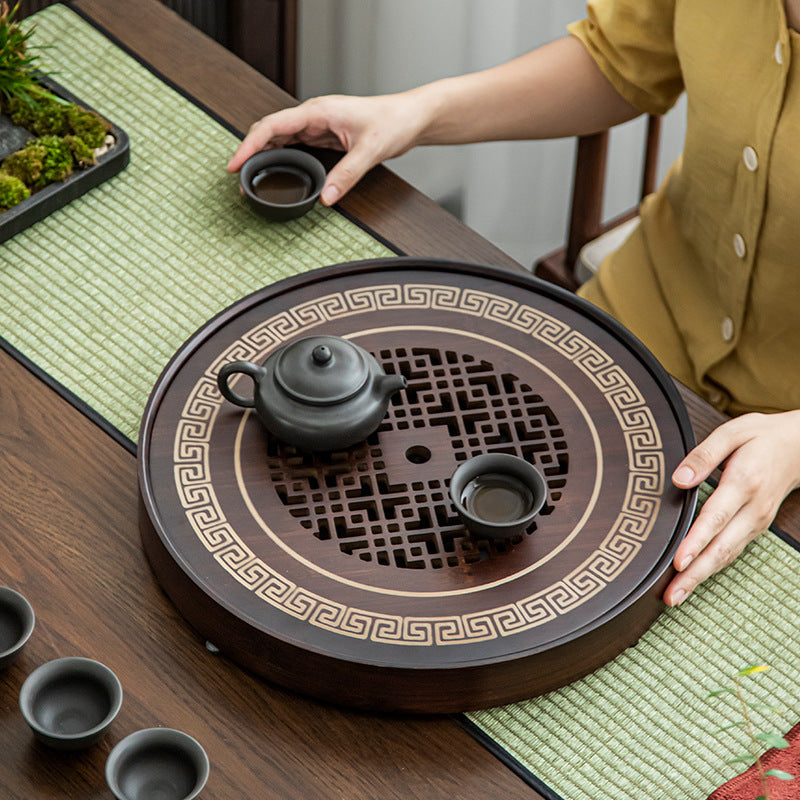 Round Wooden Tea Tray with Water Reservoir|Gong Fu Tea Tray - TeaCeremonyLife