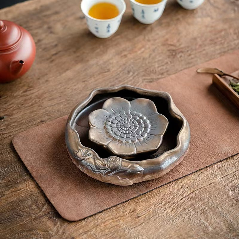 Coarse Ceramic Lotus Tea Tray|Portable Gong Fu Tea Tray