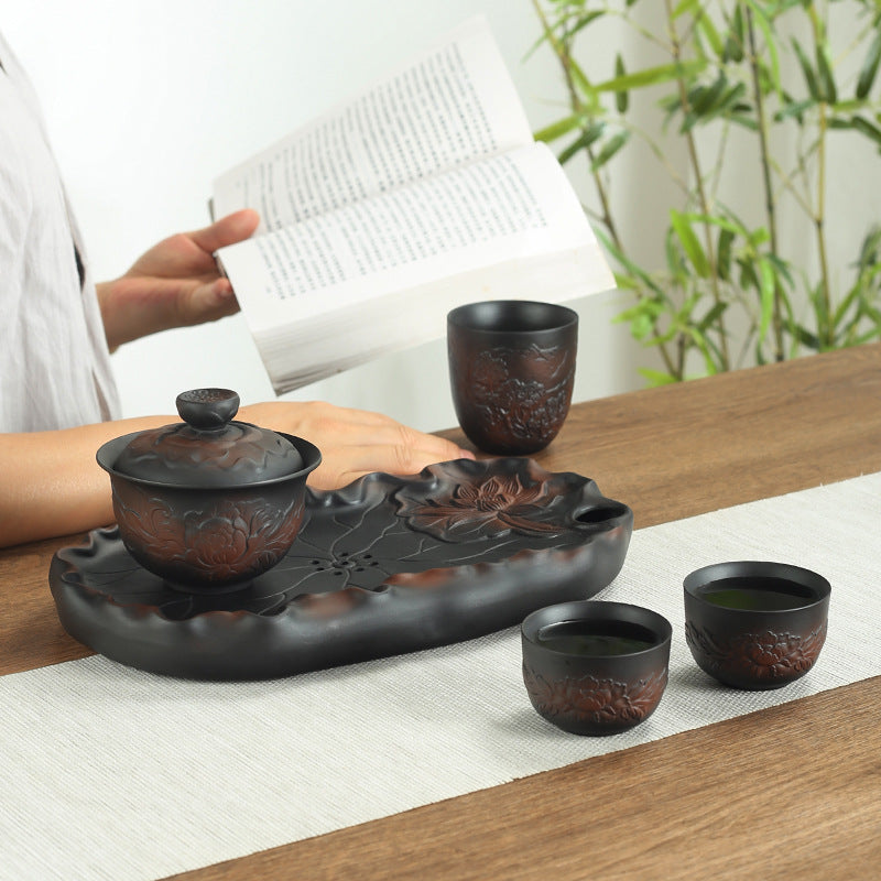 Purple Ceramic Kung Fu Tea Set with Teapot and Cups - TeaCeremonyLife