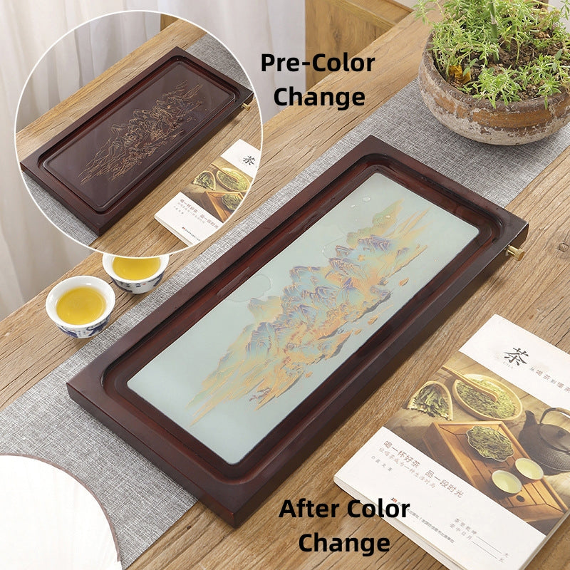 Heat Change Crafted Wood Tea Tray with Drain|Gong Fu Tea Tray - TeaCeremonyLife