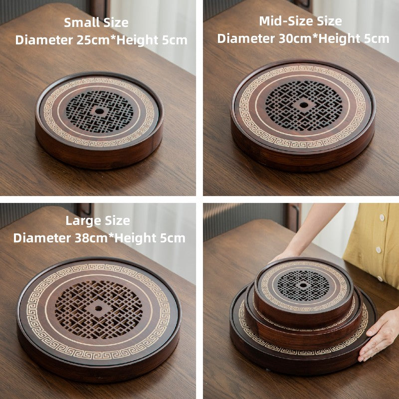 Round Wooden Tea Tray with Water Reservoir|Gong Fu Tea Tray - TeaCeremonyLife