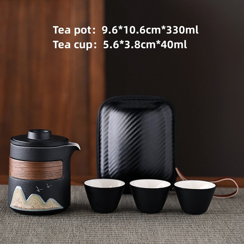 Ceramic Travel Tea Set With 3 Cups|Portable Tea Pot Set - TeaCeremonyLife