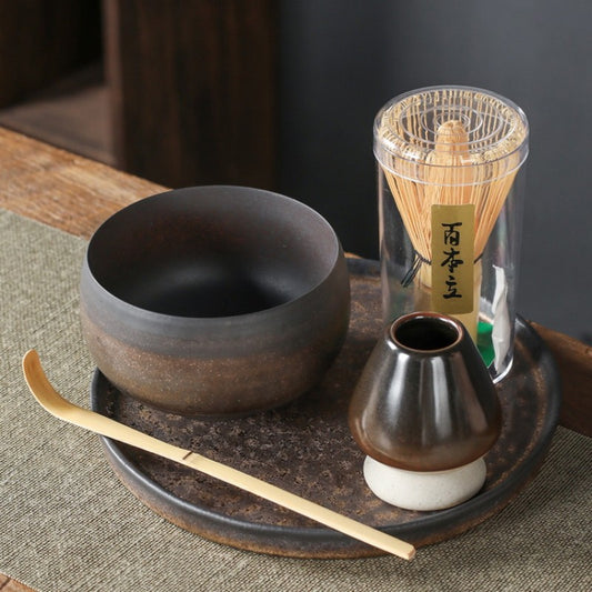 Ceramic Matcha Sets with Bamboo Whisk and Tray|Japanese Matcha Bowl Set - TeaCeremonyLife