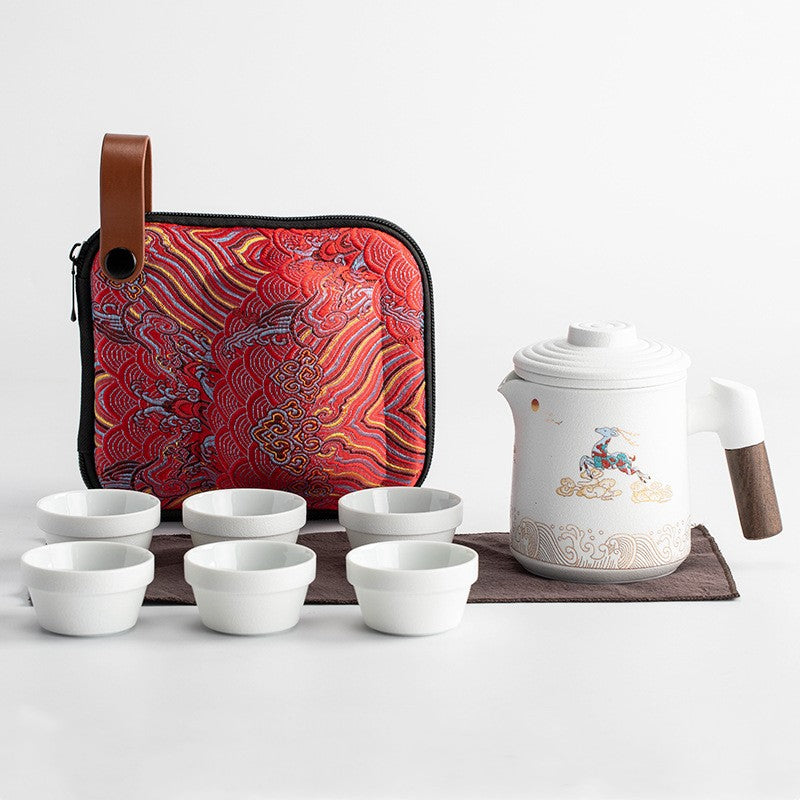 Chinese Travel Tea Set|Ceramic Tea Pot Set With 6Cups - TeaCeremonyLife