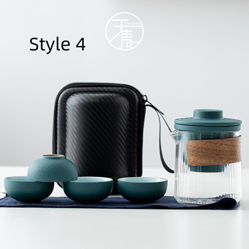 Ceramic And Glass Gaiwan Tea Set With 4 Cups|Travel Tea Set - TeaCeremonyLife