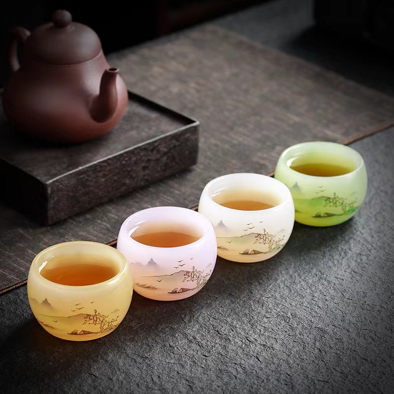 Coloured Glaze Kung Fu Tea Cup Landscape Scenery - TeaCeremonyLife